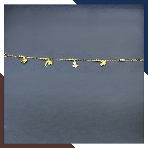 Lắc Tay Vàng Nữ 10K LTVN358 – Mix Charm Cá Heo, Cỏ 4 Lá & Bi Vàng 3 Màu Thanh Lịch