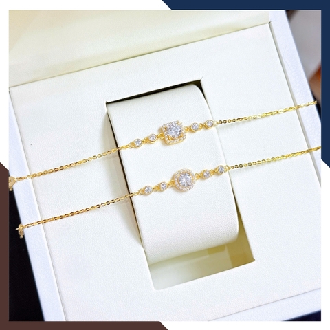 Lắc Tay Vàng Nữ 10K Mặt Đá Tròn / Vuông LTVN375 – Thiết Kế Thanh Lịch, Sang Trọng