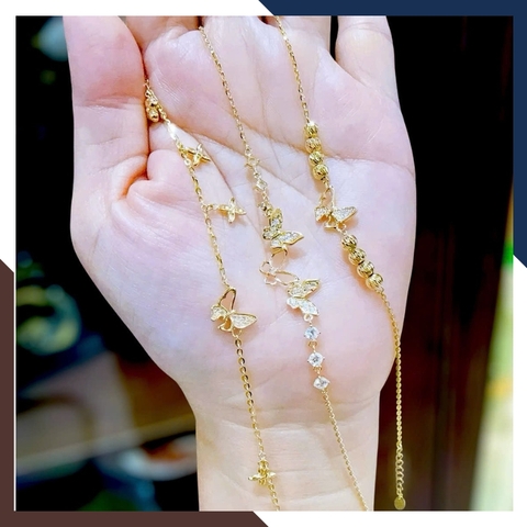 Lắc Tay Vàng Nữ 10K Mix Charm Bướm LTVN391 – Vàng Ý Thanh Mảnh, Nhẹ Nhàng & Nữ Tính