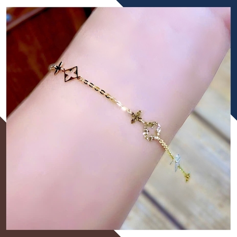 Lắc Tay Vàng Nữ 10K Mix Charm LTVN386 – Dây Mảnh Thanh Lịch, 5 Mẫu Charm Ý Nghĩa