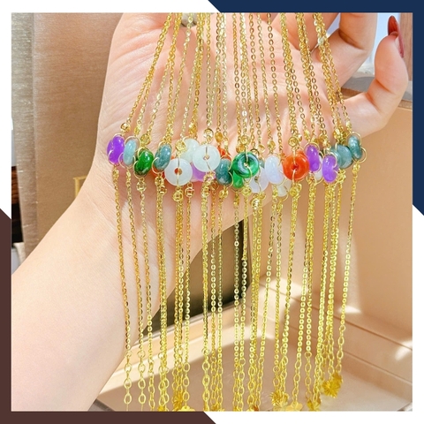 Lắc Tay Vàng Nữ 10K Mix Đồng Điếu Đá Phong Thuỷ Hợp Mệnh Kim Mộc Thuỷ Hoả Thổ LTVN241