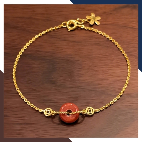 Lắc Tay Vàng Nữ 10K Mix Đồng Điếu Đá Phong Thuỷ Hợp Mệnh Kim Mộc Thuỷ Hoả Thổ LTVN241