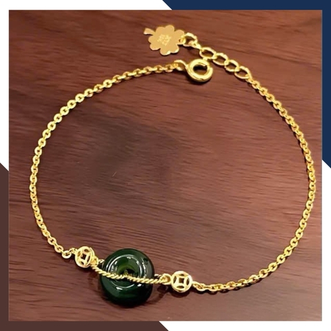 Lắc Tay Vàng Nữ 10K Mix Đồng Điếu Đá Phong Thuỷ Hợp Mệnh Kim Mộc Thuỷ Hoả Thổ LTVN241