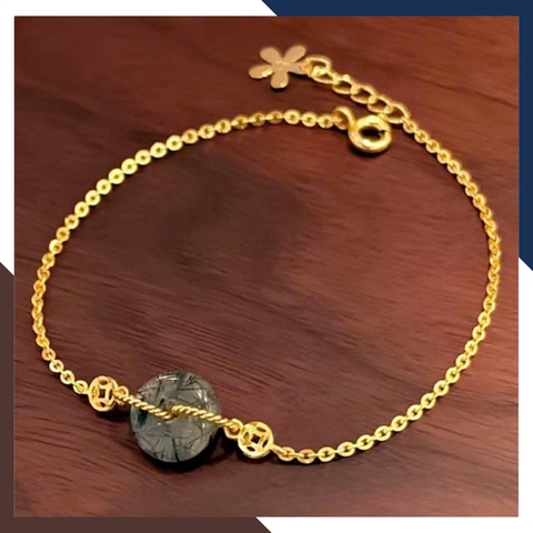 Lắc Tay Vàng Nữ 10K Mix Đồng Điếu Đá Phong Thuỷ Hợp Mệnh Kim Mộc Thuỷ Hoả Thổ LTVN241