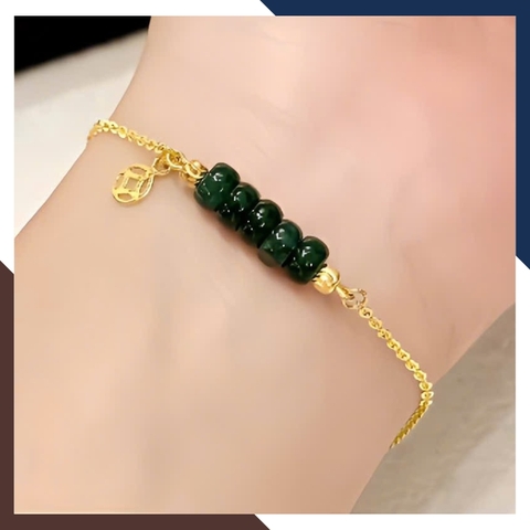Lắc Tay Vàng Nữ 10k Mix Ngũ Điếu LTVN228 – Đá Tự Nhiên Hợp Mệnh Chiêu Tài Hộ Thân