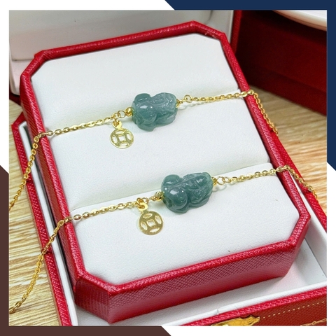 Lắc tay vàng nữ 10k mix tỳ hưu – hồ ly – cỏ 4 lá – túi tiền đá phong thuỷ LTVN222