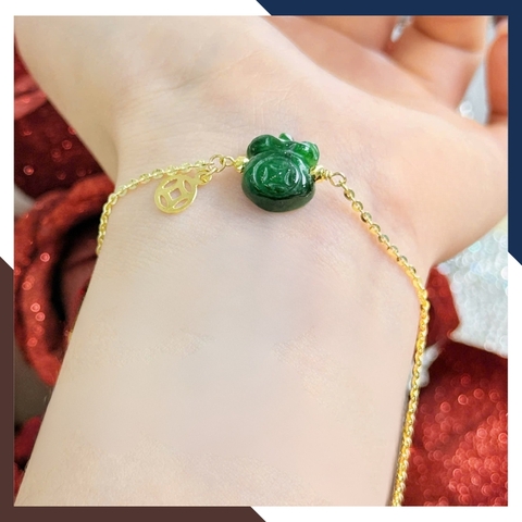 Lắc tay vàng nữ 10k mix tỳ hưu – hồ ly – cỏ 4 lá – túi tiền đá phong thuỷ LTVN222