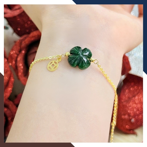Lắc tay vàng nữ 10k mix tỳ hưu – hồ ly – cỏ 4 lá – túi tiền đá phong thuỷ LTVN222