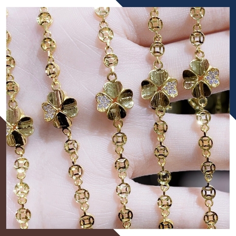 Lắc tay kim tiền vàng tây 10k mix cỏ 4 lá cho nữ đẹp mã TL84