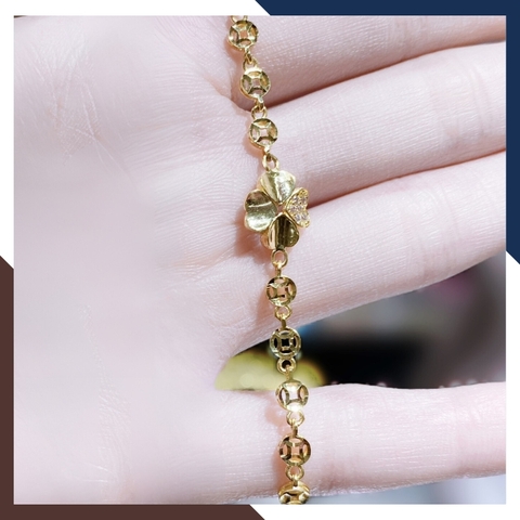 Lắc tay kim tiền vàng tây 10k mix cỏ 4 lá cho nữ đẹp mã TL84