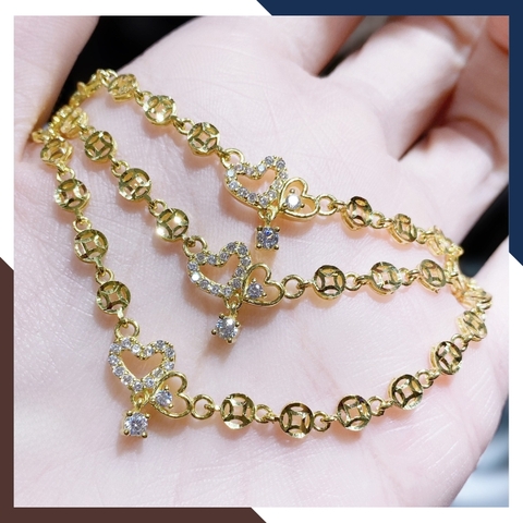 Lắc tay kim tiền vàng tây 10k mix trái tim cho nữ mã TL86