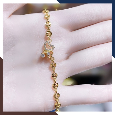 Lắc tay kim tiền vàng tây 10k mix trái tim cho nữ mã TL86