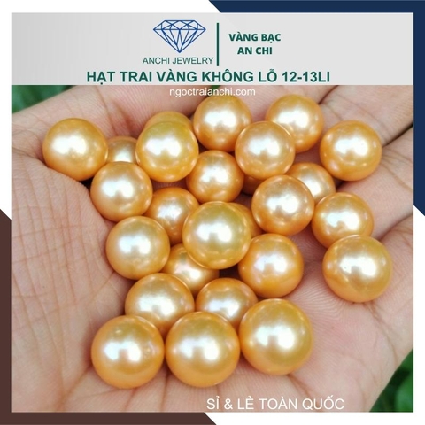Ngọc trai Vàng 12mm - 13mm lẻ 1 hạt | Ngọc trai nước ngọt tròn xoe cao cấp