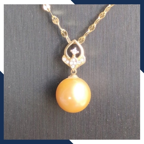 Mặt dây chuyền bạc ý mạ vàng đính ngọc trai vàng 10mm-11mm mã M55T475