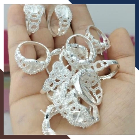 Nhẫn bạc đính ngọc trai thật 9-10mm mặt vuông đính đá cho nữ đẹp mã KN75TD910