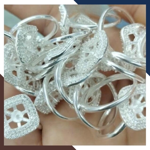 Nhẫn bạc đính ngọc trai thật 9-10mm mặt vuông đính đá cho nữ đẹp mã KN75TD910