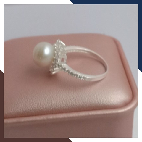 Nhẫn bạc đính ngọc trai thật nuôi nước ngọt 9-10mm viền đính đá đẹp cho nữ KN55TD910