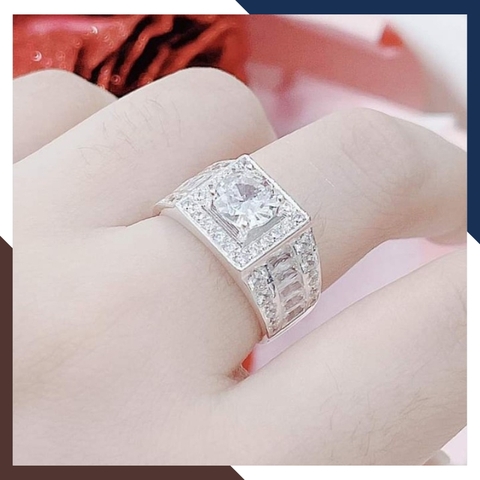 Nhẫn bạc nam đẹp bản to mặt vuông đính đá mã AC180