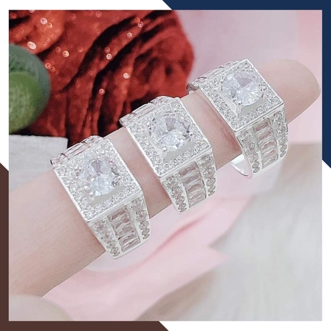 Nhẫn bạc nam đẹp bản to mặt vuông đính đá mã AC180