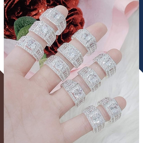Nhẫn bạc nam đẹp bản to mặt vuông đính đá mã AC180
