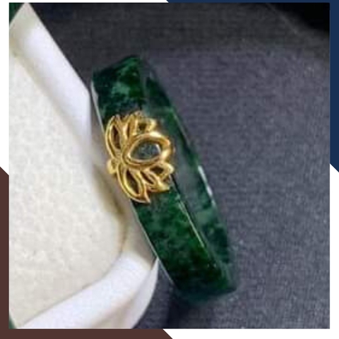 Nhẫn cẩm thạch sơn thủy bọc vàng 10k có kiểm định type A đẹp cho nam nữ mệnh mộc, mệnh hỏa mã 300V750