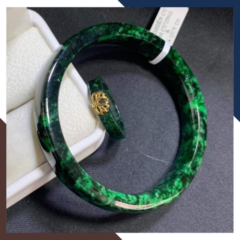 Nhẫn cẩm thạch sơn thủy bọc vàng 10k có kiểm định type A đẹp cho nam nữ mệnh mộc, mệnh hỏa mã 300V750