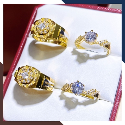 Nhẫn Cặp Đôi, Nhẫn Cưới Vàng Tây 10k Bản To Đính Đá Đẹp Mã NVCD62