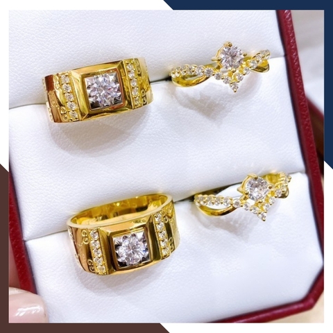 Nhẫn Cặp Đôi, Nhẫn Cưới Vàng Tây 10k Bản To Đính Đá Đẹp Mã NVCD62