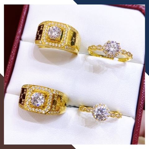 Nhẫn Cặp Đôi, Nhẫn Cưới Vàng Tây 10k Bản To Đính Đá Đẹp Mã NVCD62