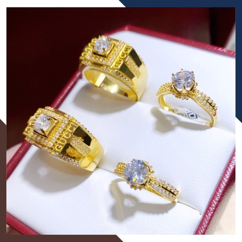 Nhẫn Cặp Đôi, Nhẫn Cưới Vàng Tây 10k Bản To Đính Đá Đẹp Mã NVCD62