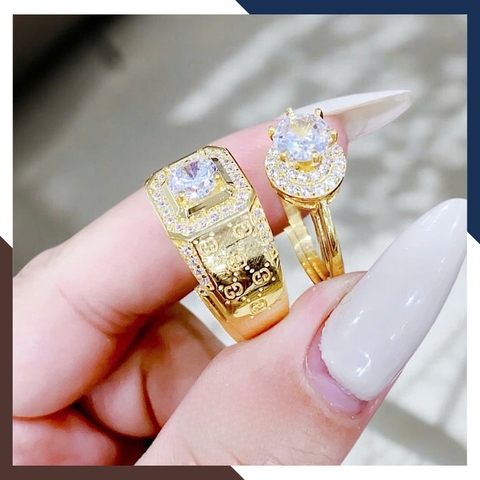 Nhẫn Cặp Đôi, Nhẫn Cưới Vàng Tây 10k Bản To Đính Đá Đẹp Mã NVCD62