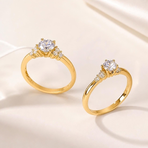 Nhẫn Cầu Hôn Vàng 10K NVCH008 – Solitaire Side Stone, 2 Mẫu Thiết Kế