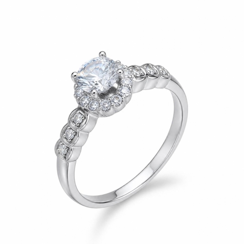 Nhẫn Cầu Hôn Vàng Trắng 10K NVCH007 – Halo Kim Tiền, 2 Mẫu Thiết Kế