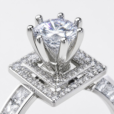 Nhẫn Cầu Hôn Vàng Trắng 10K Solitaire NVCH003 – Thiết Kế Mặt Hình Học