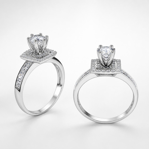 Nhẫn Cầu Hôn Vàng Trắng 10K Solitaire NVCH003 – Thiết Kế Mặt Hình Học