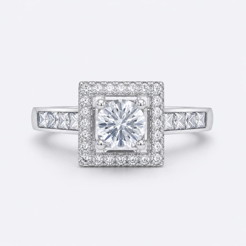 Nhẫn Cầu Hôn Vàng Trắng 10K Solitaire NVCH003 – Thiết Kế Mặt Hình Học