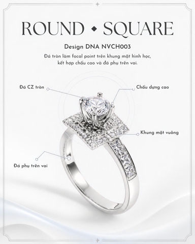 Nhẫn Cầu Hôn Vàng Trắng 10K Solitaire NVCH003 – Thiết Kế Mặt Hình Học