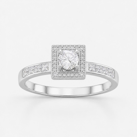 Nhẫn Cầu Hôn Vàng Trắng 10K Solitaire NVCH003 – Thiết Kế Mặt Hình Học