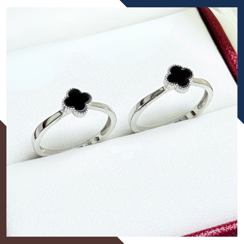 Nhẫn Cỏ 4 Lá Vàng Tây Sơn Đen Cho Nữ NVN230 | Vàng Trắng 10k