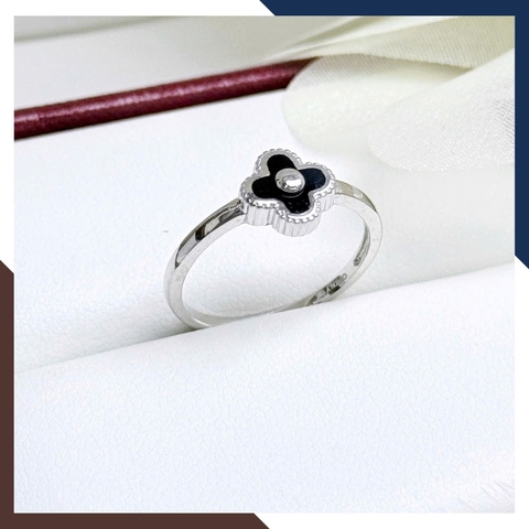 Nhẫn Cỏ 4 Lá Vàng Tây Sơn Đen Cho Nữ NVN230 | Vàng Trắng 10k