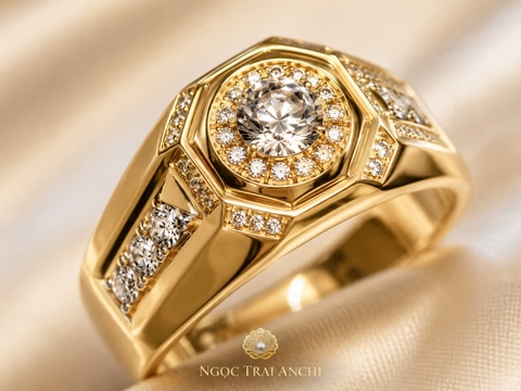 Cặp Nhẫn Cưới Vàng Tây 10K NVCD166 – Đính Đá Trung Tâm, Đồng Điệu Nam Nữ