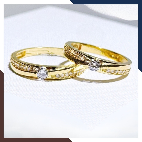 Nhẫn cưới vàng tây 10k 1 chỉ đính đá cho cặp đôi mã NVCD03