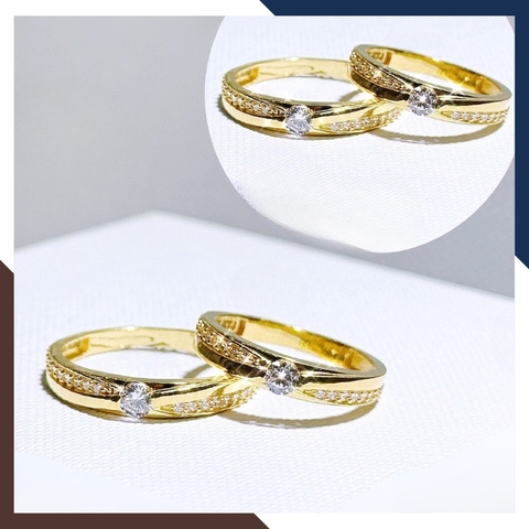 Nhẫn cưới vàng tây 10k 1 chỉ đính đá cho cặp đôi mã NVCD03