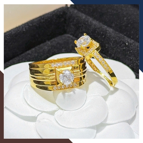 Nhẫn Cưới Vàng Tây 10k Bản To Đẹp Đính Đá Mã NVCD71 – Thiết Kế Mạnh Mẽ Cho Cặp Đôi Cá Tính