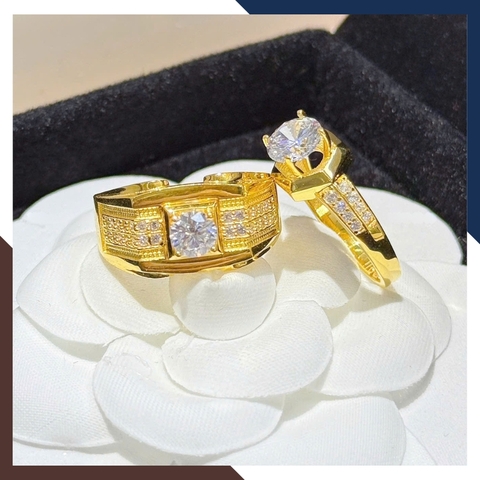 Nhẫn Cưới Vàng Tây 10k Bản To Đẹp Đính Đá Mã NVCD71 – Thiết Kế Mạnh Mẽ Cho Cặp Đôi Cá Tính