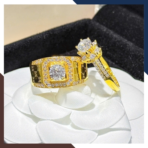 Nhẫn Cưới Vàng Tây 10k Bản To Đẹp Đính Đá Mã NVCD71 – Thiết Kế Mạnh Mẽ Cho Cặp Đôi Cá Tính