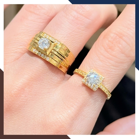 Nhẫn Cưới Vàng Tây 10k Bản To Đẹp Đính Đá Mã NVCD71 – Thiết Kế Mạnh Mẽ Cho Cặp Đôi Cá Tính