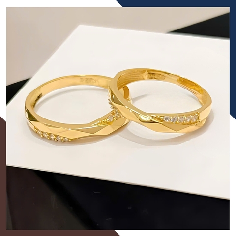 Nhẫn Cưới Vàng Tây 10k Đính Đá CZ Đẹp NVCD151 - Cho Cặp Đôi Trẻ Trung & Hiện Đại