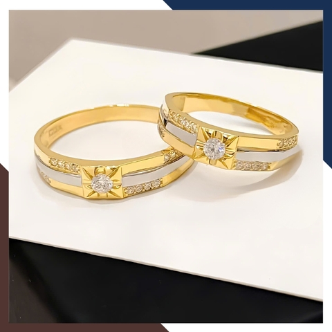 Nhẫn Cưới Vàng Tây 10k Đính Đá CZ Đẹp NVCD151 - Cho Cặp Đôi Trẻ Trung & Hiện Đại