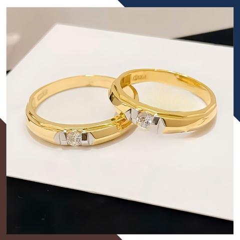 Nhẫn Cưới Vàng Tây 10k Đính Đá CZ Đẹp NVCD151 - Cho Cặp Đôi Trẻ Trung & Hiện Đại